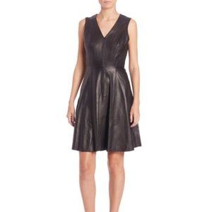 NWOT Saks Fifth Avenue Black Leather A-line Dress